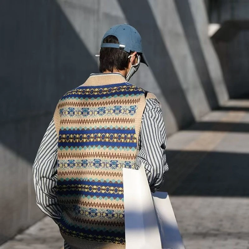 

Japanese Vintage Striped Knit Vest 3pcs Set Single Piece Loose Layering Cardigan Sweater Vest for Spring Autumn