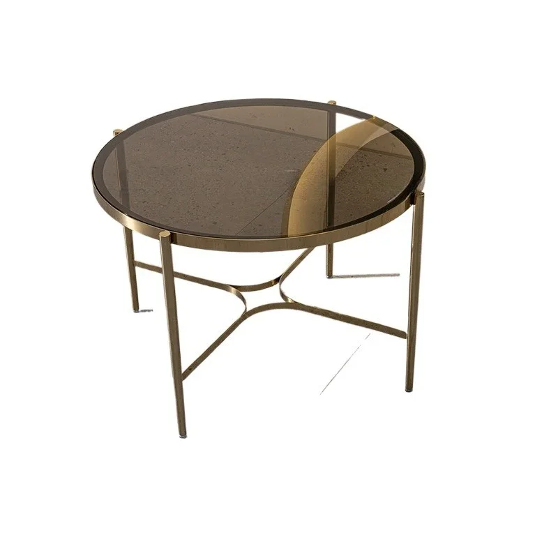 

Light luxury round coffee table, metal apartment office rental room living room glass small coffee table