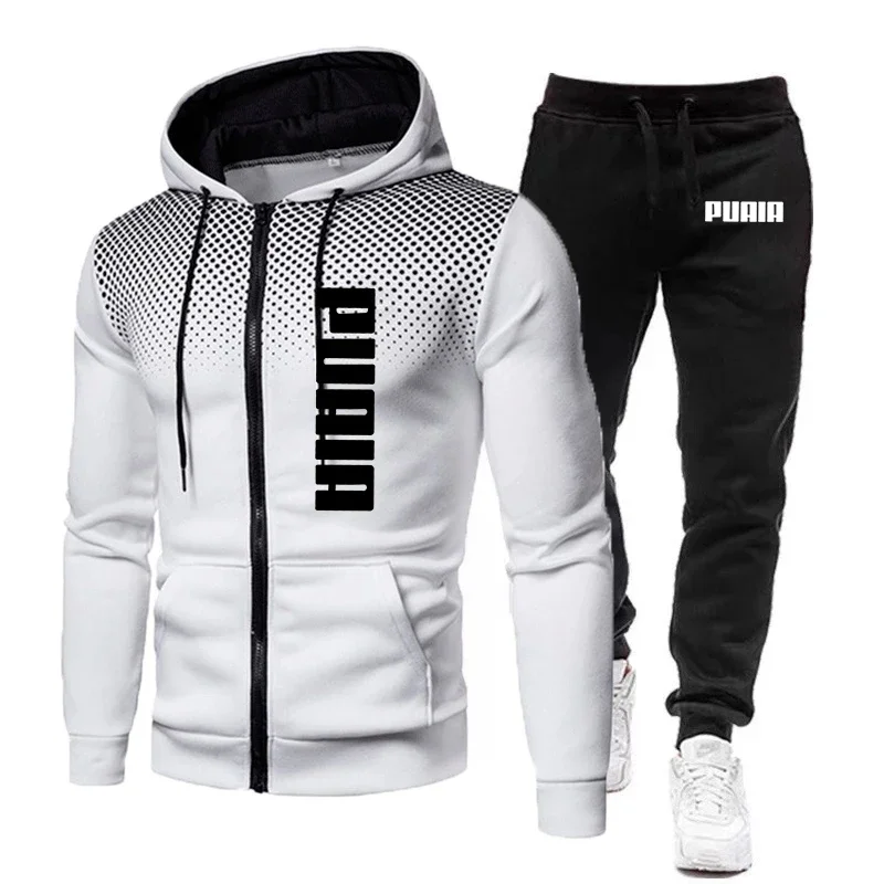 Herbst und Winter Herren Set neues Sport Print Hoodie Set Herren Luxus Plüsch Reiß verschluss Casual Designer Sportswear Set