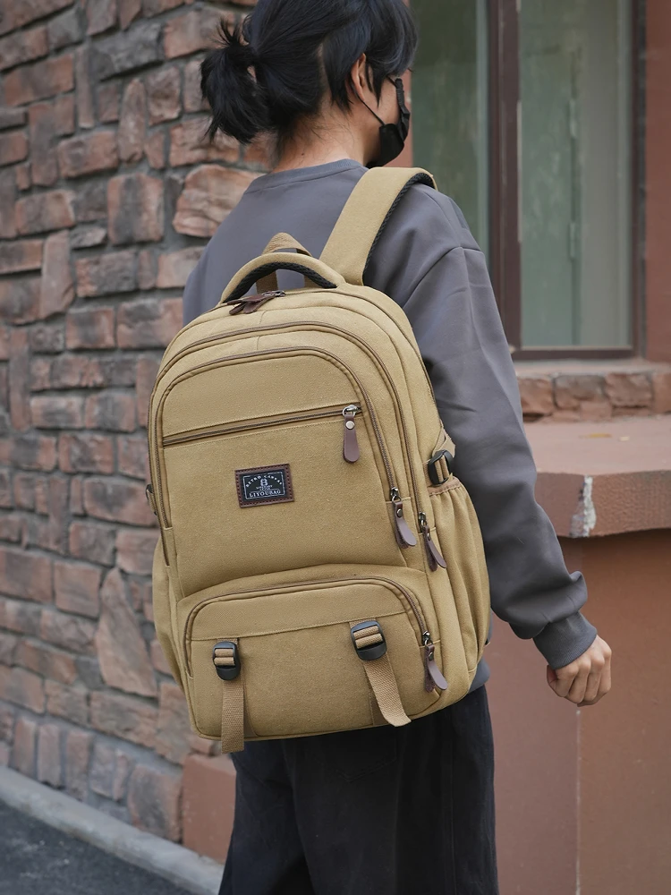 

Холщовая двойная сумка в стиле ретро, простая дорожная сумка Fisk для работы и школы, путешествий, легкая водонепроницаемая застежка-молния