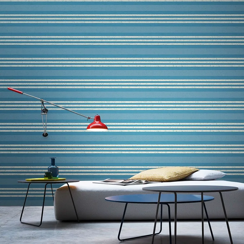 

Nordic Style Mediterranean Blue Red Striped Wallpaper Modern Simple Living Room Bedroom Background Clothing Shop Wallpaper