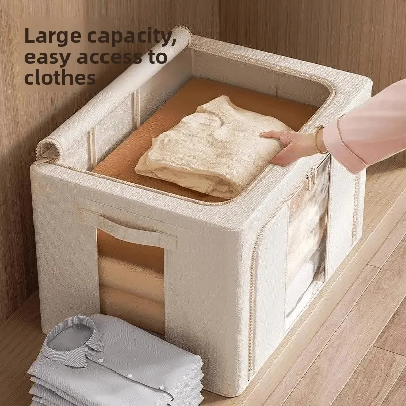 

Современный корейский хлопково-льняной органайзер для хранения одежды, большой вместительный контейнер для гардероба, стальной каркас, для домашнего использования