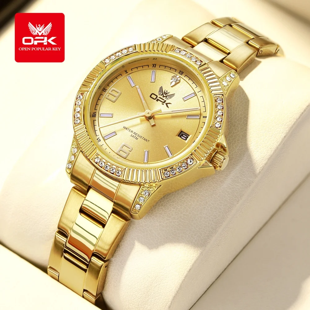OPK 8184 Luxury All Gold Women Watch Waterproof Luminous Automatic Date Quartz Watch Brand Original Leisure Men Women Watches