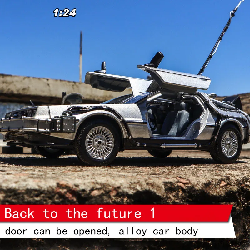 

1/24 Scale Back To The Future Model Diecast Part 1 2 3 Time Machine DeLorean DMC-12 Toy W Antenna Collection Gift Display Show