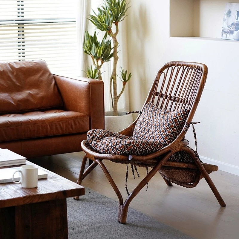 Nordisch, Retro, Liegestuhl, natürlich, indonesisch, Rattan, Zuhause, faul, lässig, Nickerchen, Balkon, Rattanstuhl