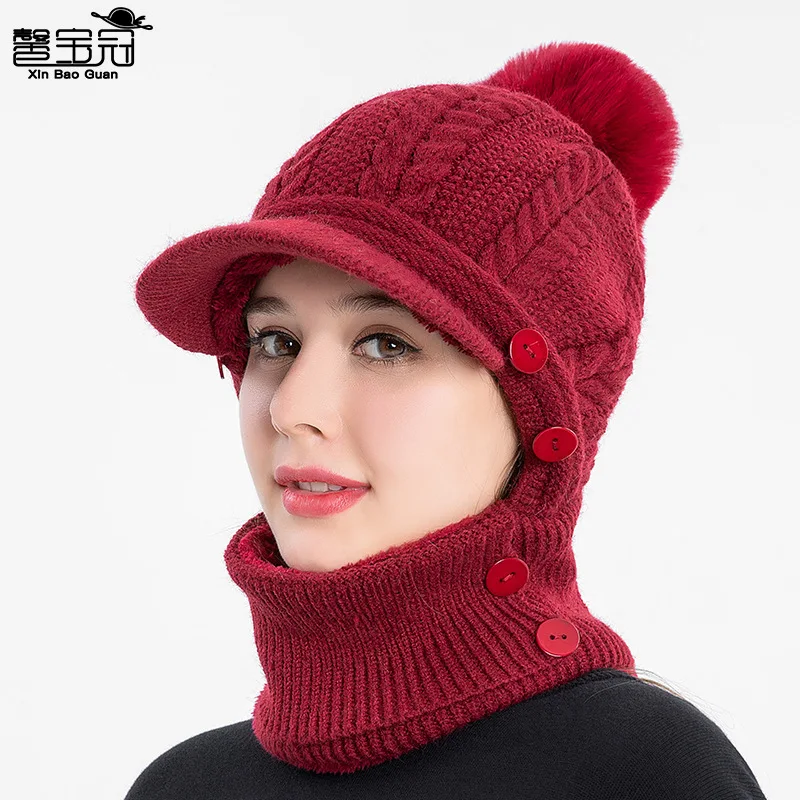 

Winter Scarf Set Hooded for Women Plush Neck Warm Russia Outdoor Ski Windproof Hat Thick Plush Fluffy Beanies