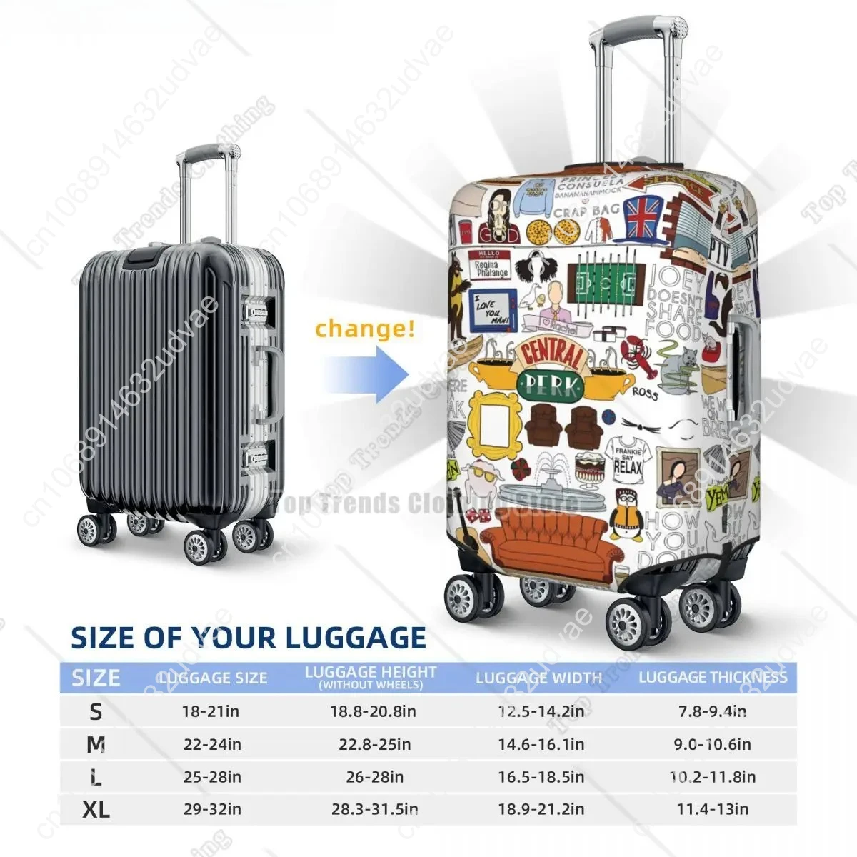 Friends Tv Show Print Suitcase Cover Travel Cruise Trip Holiday Elastic Luggage Case Protection