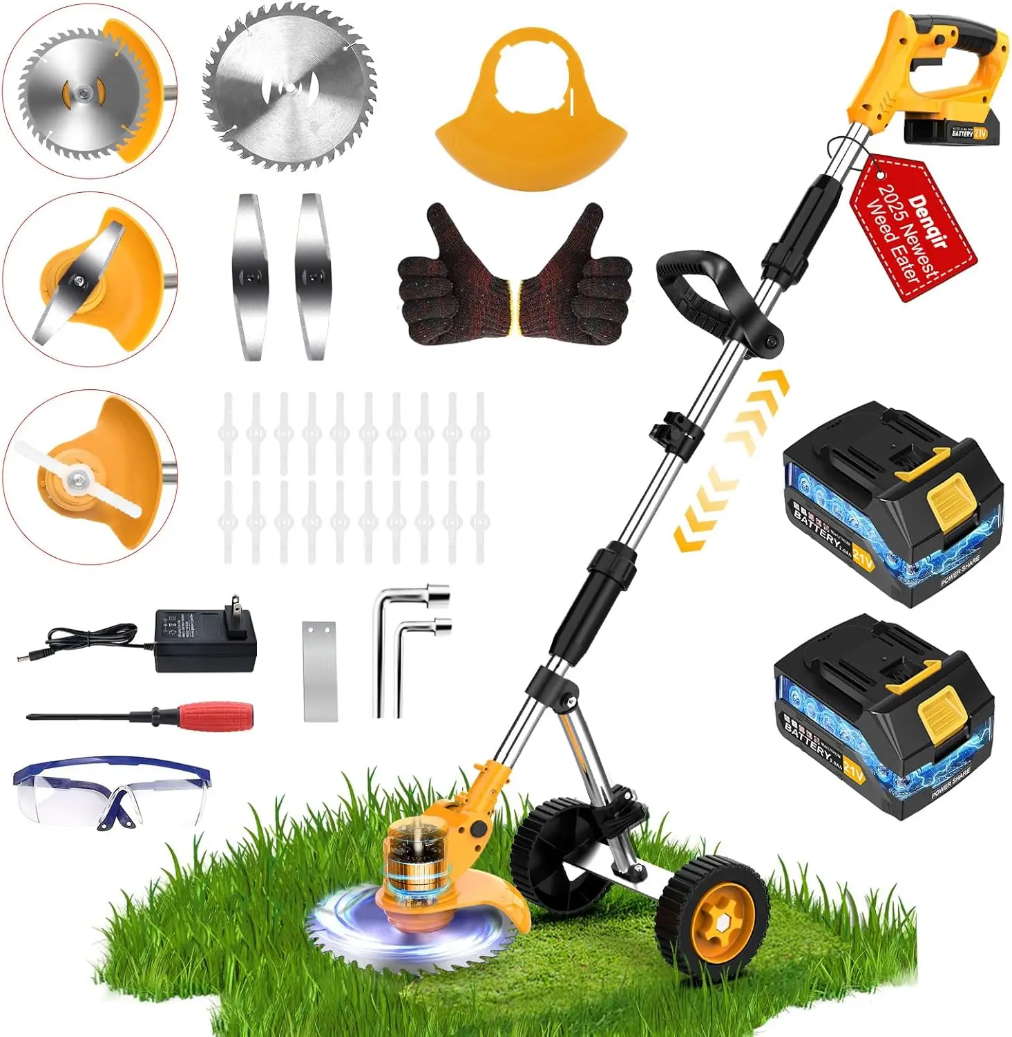 

Электрический аккумуляторный пожиратель сорняков Wacker с батарейным питанием 21 В, кусторез 4-в-1/триммер для струн/триммер для травы/газонокосилка, 6 дюймов