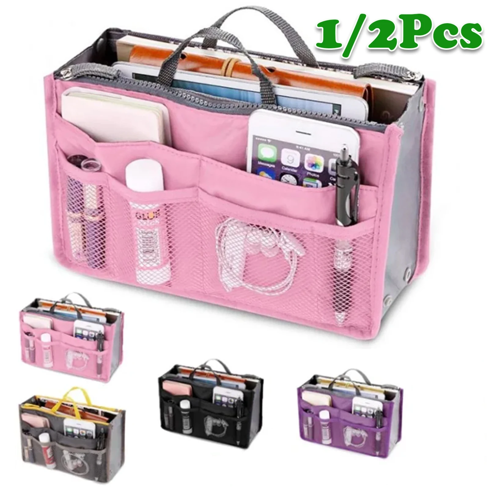 Travel Insert Handbag Organiser Nylon Women Cosmetic Organizer Bag Large Capacity Makeup Storage Tote Bag For Cards Small Items