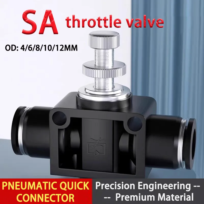 SA 304 Stainless Steel Throttle Valve Speed Control Valve Pneumatic Quick Connector 8 10 12mm Cylinder Regulation Flow Limiting