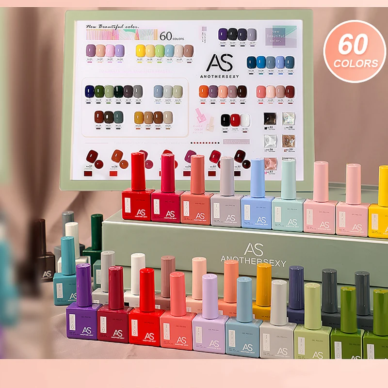 AS 15ML 60 Colors Very Good Nail Gel Gift Box Polish Set Wholesale UV Gel Custom Logo Pretty Uv Gel Nail Polish Set 60 Colour