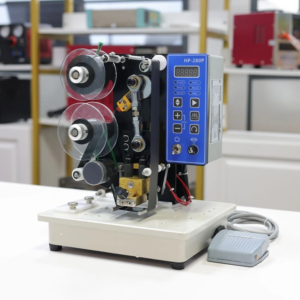 آلة ترميز الشريط شبه الأوتوماتيكية HP-280P - طابعة التاريخ للأكياس والأكياس البلاستيكية (0-165 مرة/دقيقة، شريط 35 مم)