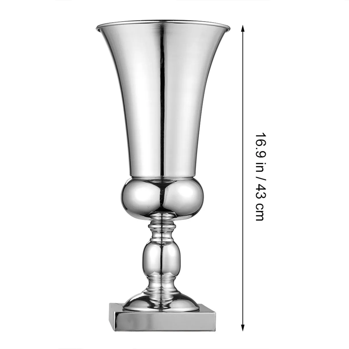 Large Silver Metal Iron Vase for Wedding Table Home Decoration Elegant Sleek Shape Solid Chassis Holiday Banquet Stage Props DIY