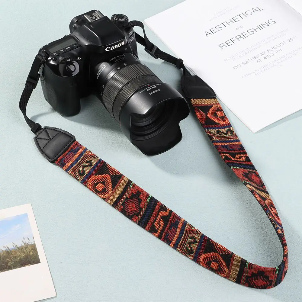 Ethnic Style Adjustable Lanyard Band PU Leather SLR Camera Shoulder Strap Camera Shoulder Band DSL/DSLR Camera Strap Neck Strap
