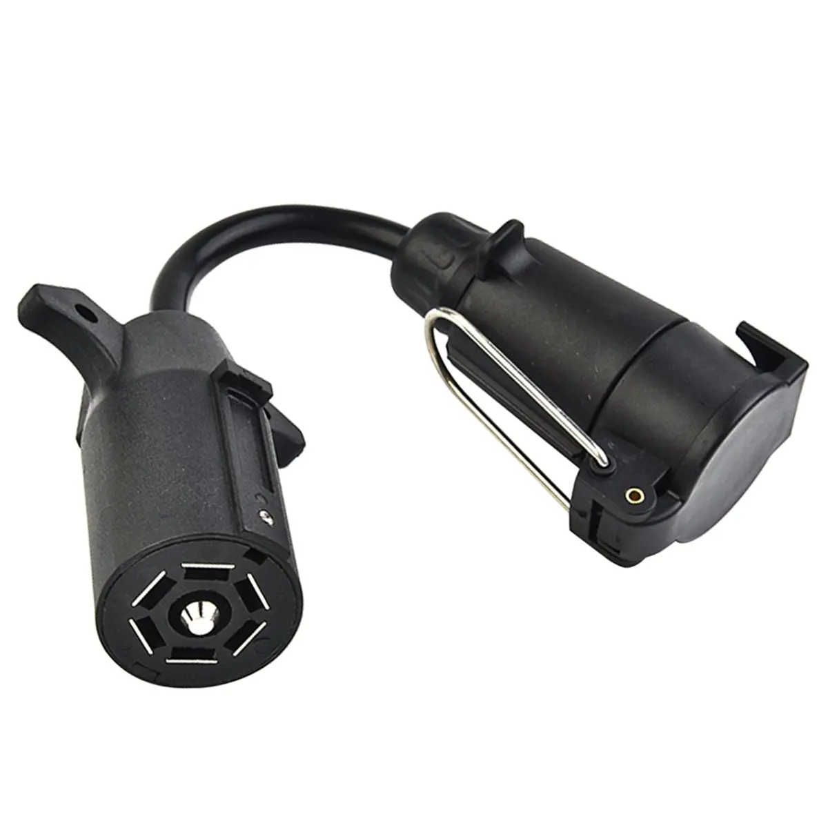 ABQE 7-Way Blade Socket (US Vehicle) to 7-Pin Round (European Trailer) Trailer Adapter Trailer Light Converter
