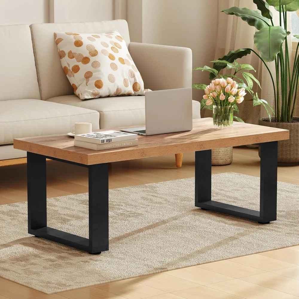 

Rustic Coffee Table with Storage, 47” Wood Rectangular Center Table with Heavy-Duty Legs, Farmhouse, Industrial, Modern