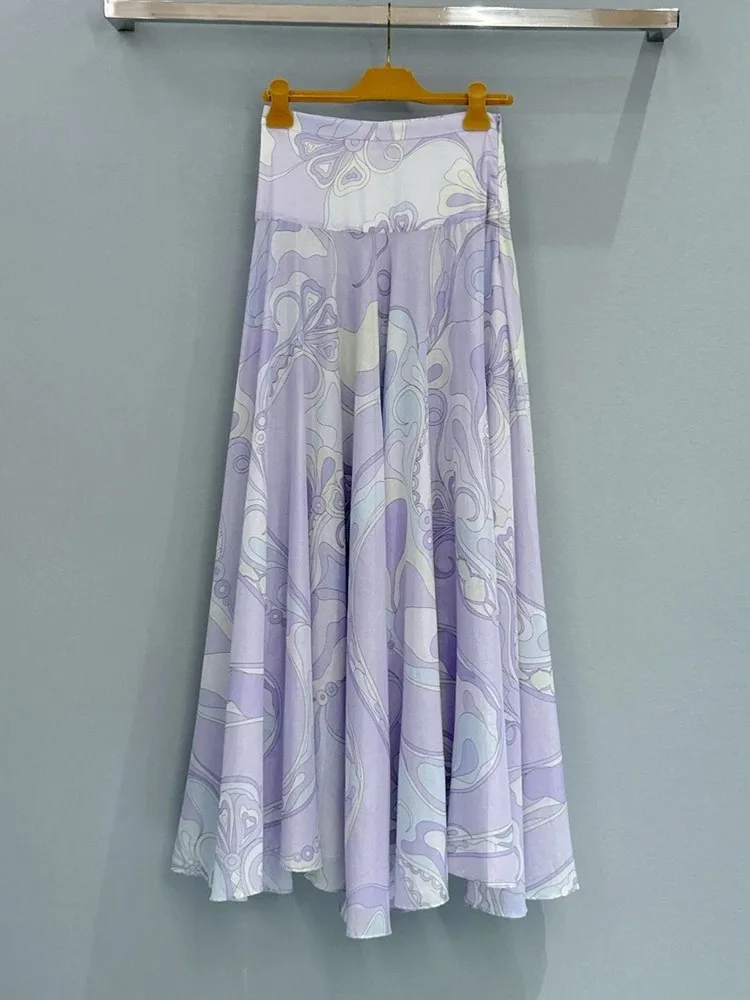 

Summer Fashion Party Elegant Geometric Print Cotton Long Skirt Women's High Waist Slim A-Line Big Swing Skirt