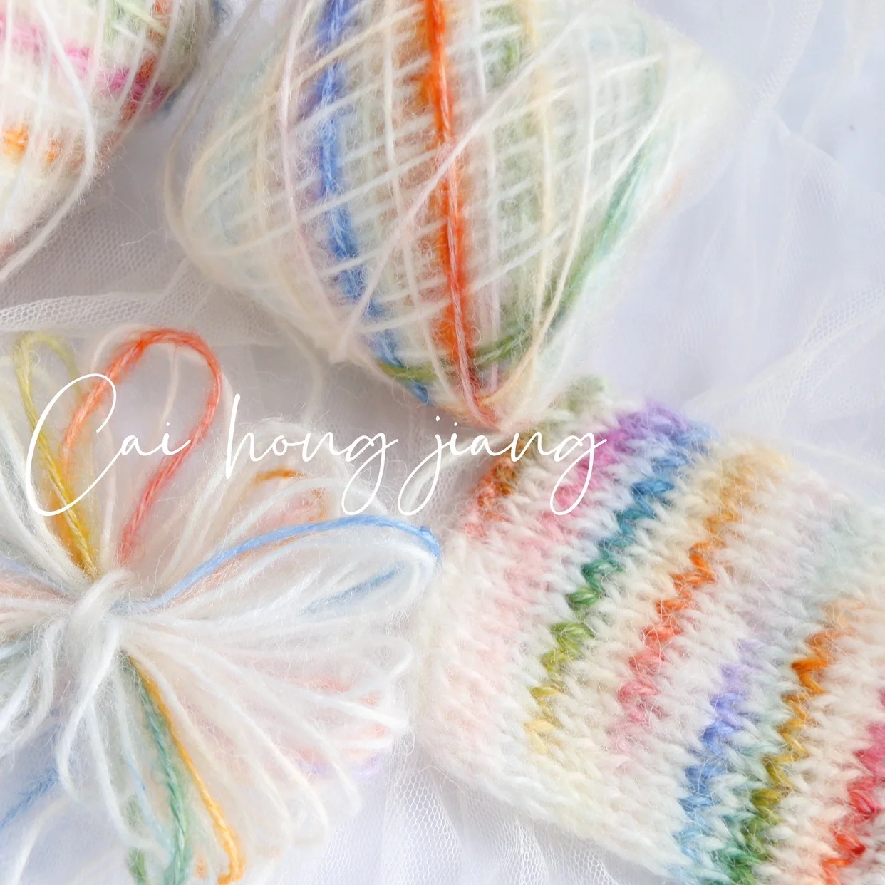 

Rainbow Sauce Handmade, New, Colorful Streamer Cashmere Wool, Hollow Ma Hai DIY Hand-woven Baby Clothes, Scarf And Hat