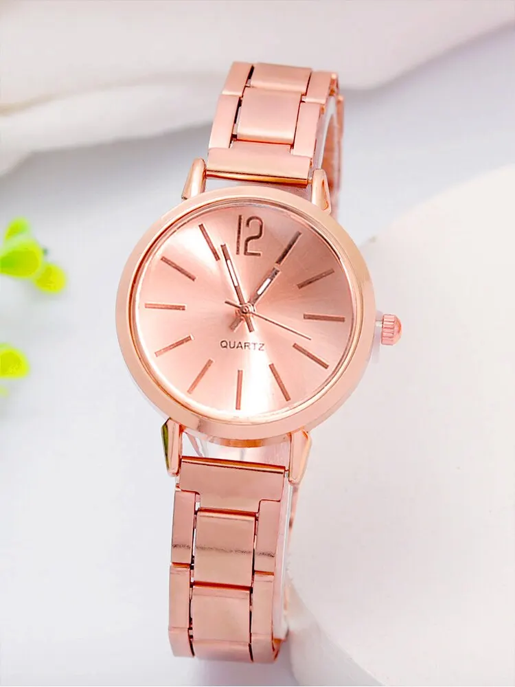 2pcs Women\'s Fashion Simple Steel Band Quartz Watch+LOVE Bracelet Set