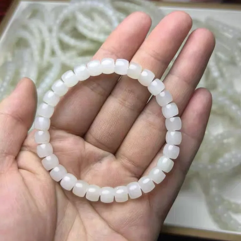 Hotan Old Material Sheep Fat Bead Bracelet Men And Women, White Jade Jewelry
