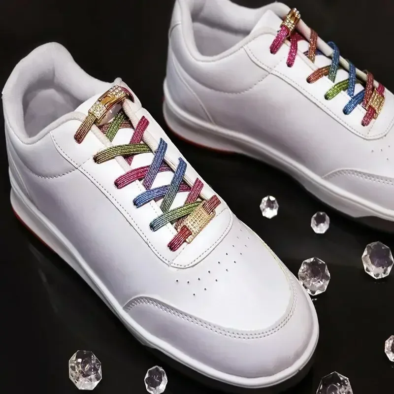 Elastische Schnürsenkel ohne Krawatte Bling Diamond Cross Locks Schnürsenkel Charms für Damen Sneakers Luxus Smart Buckle AF1 Metallschnürsenkel – Detail 2