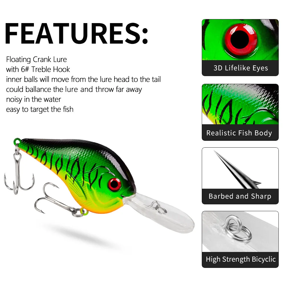 

Crankbait 10cm-16g Floating Hard Bait Topwater Fishing Lure Artificial Wobbler Bass Isca Noisy Swimbait Fishing TackleDHC001