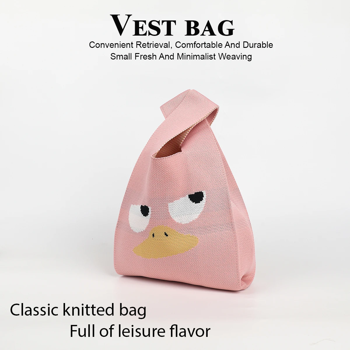 

1 Piece of a Cool and Unique Expression Pattern Knitted Handbag, Lightweight and Foldable with Large Capacity for Carrying Mobile Phones, Umbrellas, Cosmetics, Books, Open-Top Design, Breathable and Durable, Suitable for All Seasons