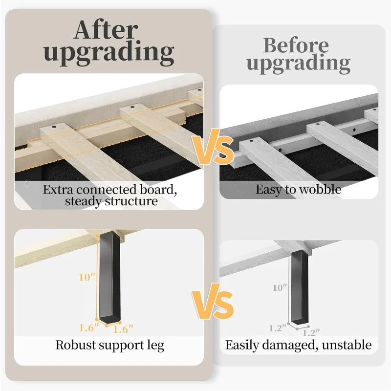 Full-size bed frame upholstered platform bed with wing-tufted headboard/sturdy wood slat support/no springs required image 4
