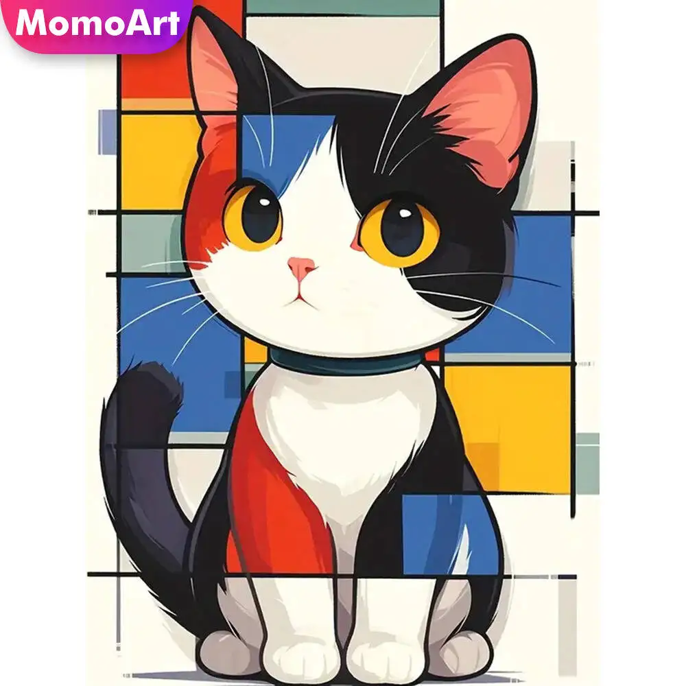 

Momoart Cat Алмазная картина Животное Красочная Алмазная мозаика Картина Стразы Луна Настенный декор