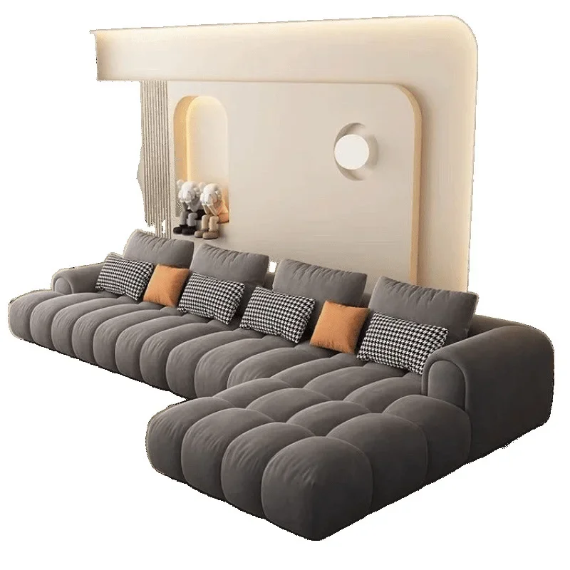 

Cream wind sofa, light luxury technology cloth cloud living room, fabric sofa