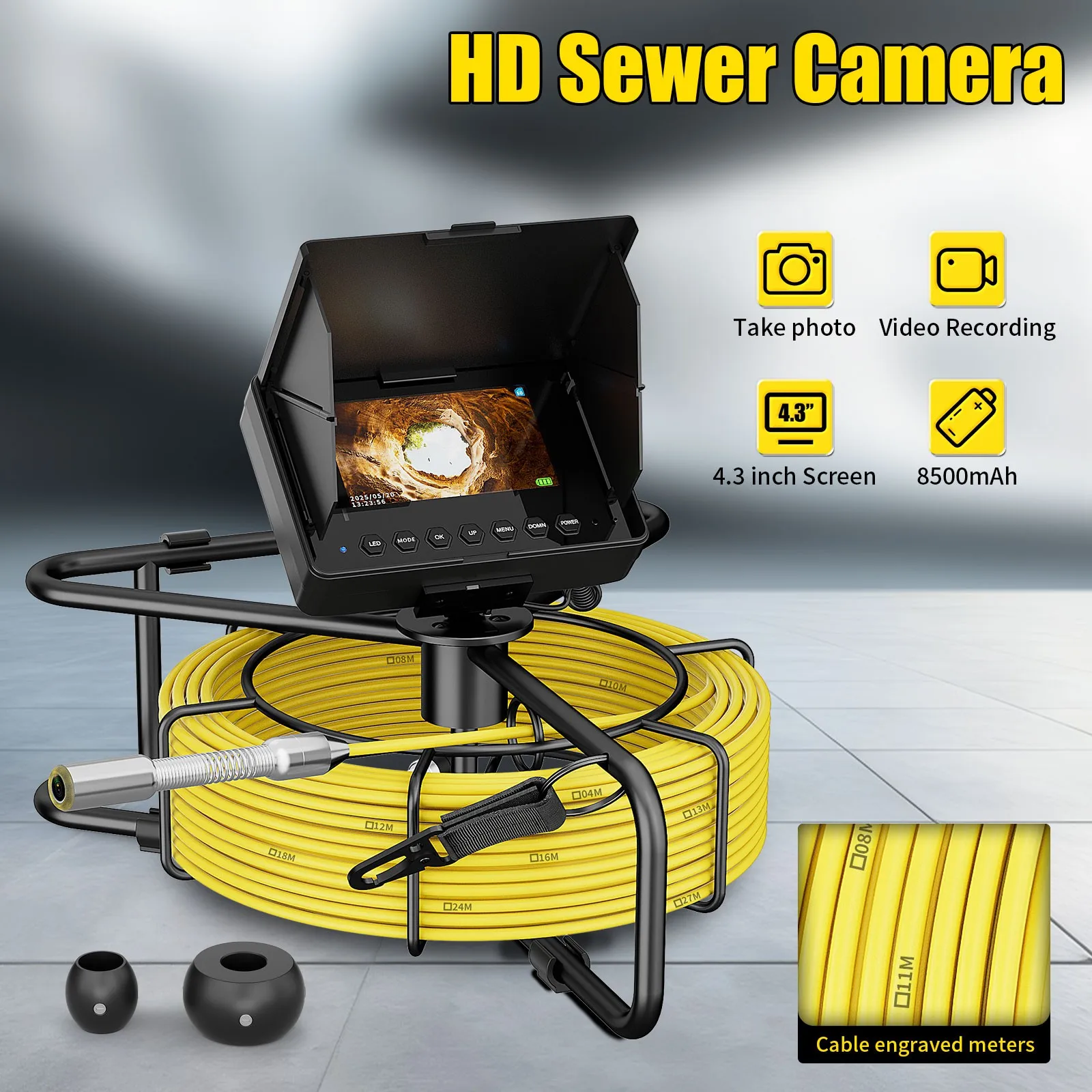 10M Sewer Pipe Inspection Video Camera 18mm 16GB Card DVR IP68 Drain Sewer Pipeline Industrial Endoscope 4.3