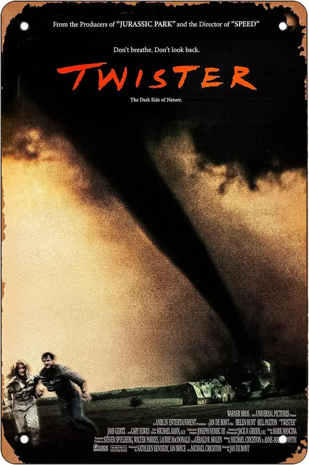 Pósteres de la película Fumtgsin Twister, cartel de metal vintage para cafeterías, bares, pubs, clubes de cerveza, decoración de pared del hogar, blanco 95-aluminio