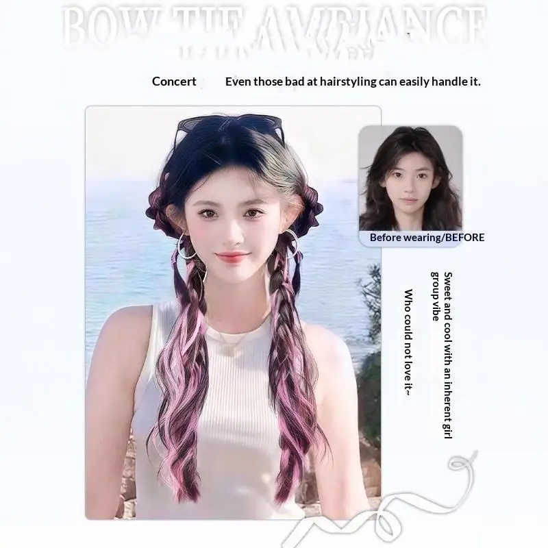 Synthetic Messy Braid Wig Pink Blue Grey Boxer Braid Ponytail Hair Extension Chinese Style Long Braid