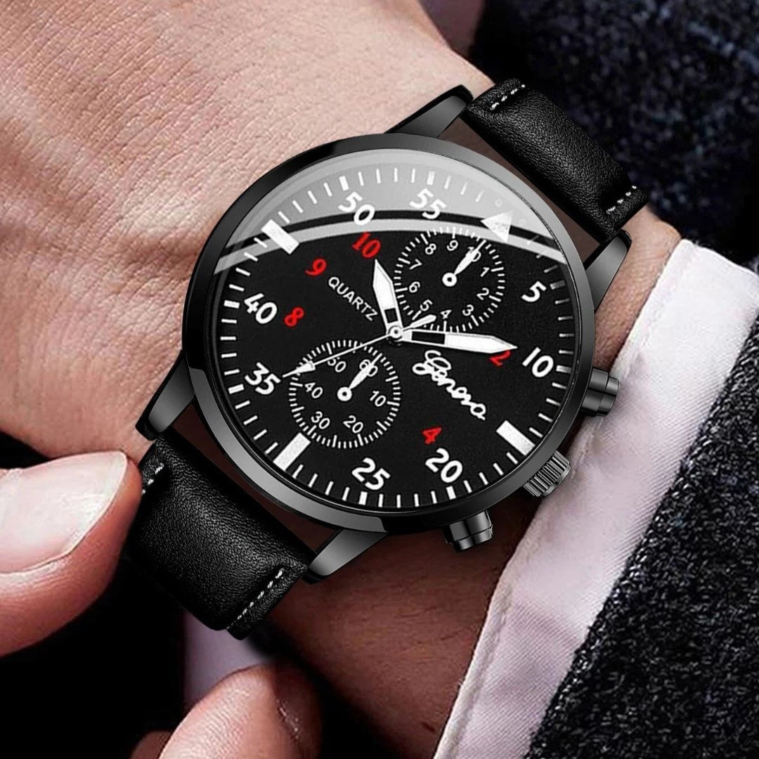 4 Pieces/Set Fashion Arabic Dial Men's Business Watches Casual Leather Bracelet Quartz Bracelet Watch (Without Box)