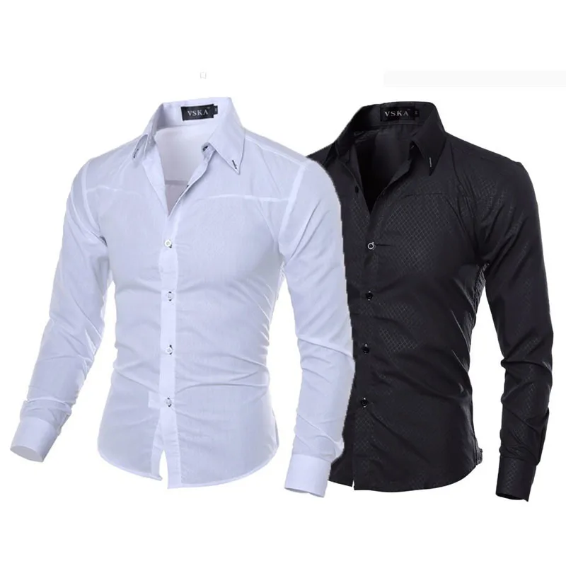 

Men's Slim Dark Grain Rhombic Business Dress Shirts Korean Fashion Luxury Casual Long Sleeve Formal Shirts For Men Clothing