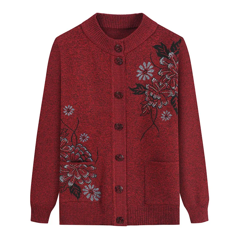 

Осень-зима, новый женский вязаный свитер среднего возраста, модный повседневный кардиган с длинными рукавами и принтом, женские пальто