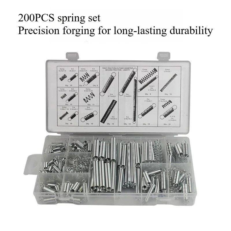 200Pcs Spring Assortment Kit Extension & Compression Springs Repair Set