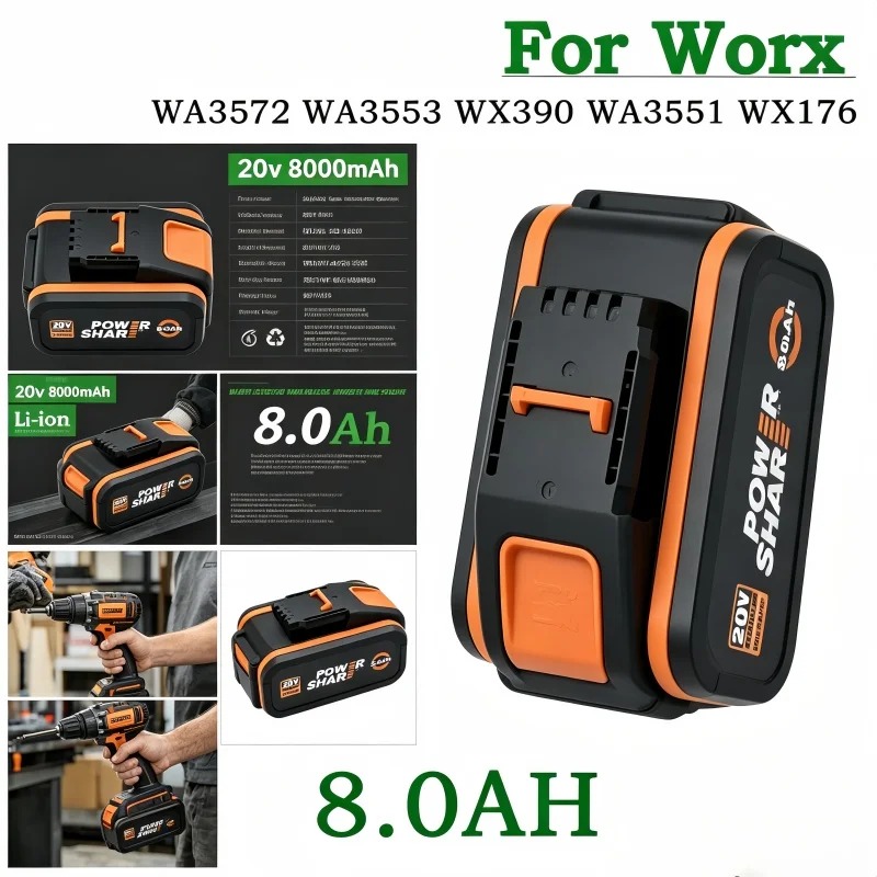 

Литий-ионный аккумулятор Worx 20V 6Ah-8Ah, для электроинструментов Worx WA3014 WA3551 WG630 WG629 WX372, перезаряжаемая батарея