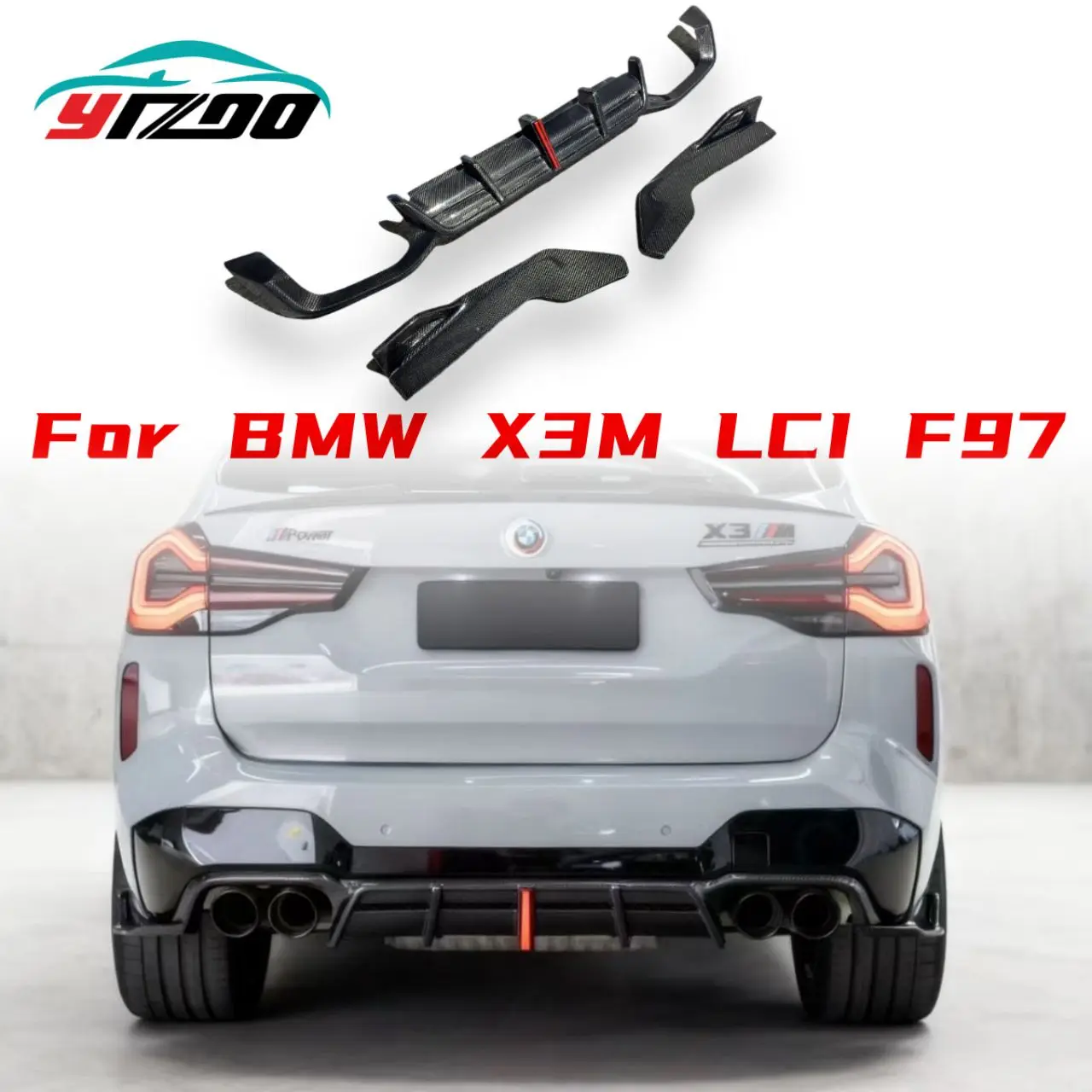 

For BMW X3M F97 LCI 2022+ Carbon Fiber Car Rear Bumper Diffuser Rear Splitters Spoiler Back lip shunt Diffuser body kit