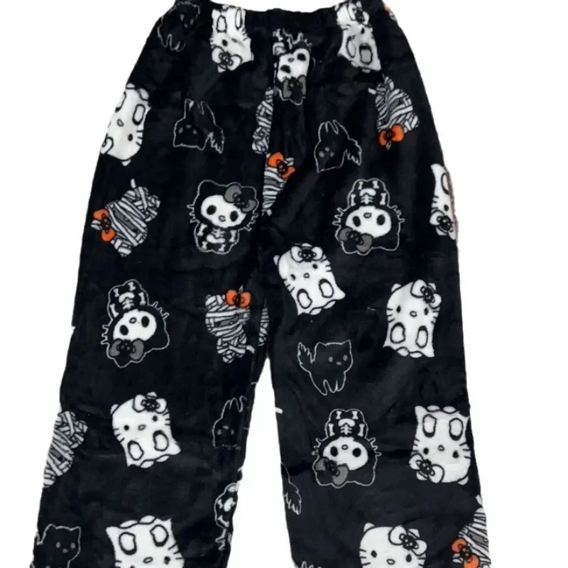 Pantalones acolchados de franela con dibujos animados para mujer, pantalón de franela de gato KT para dormir, Ocio en casa, calle, Otoño e Invierno