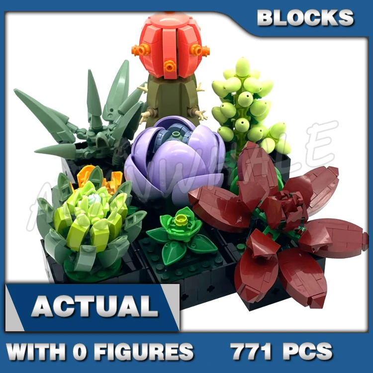 771pcs Creative Expert Succulents Artificial Plant Decor Botanical Collection 8806 Building Blocks Sets Compatible With Model