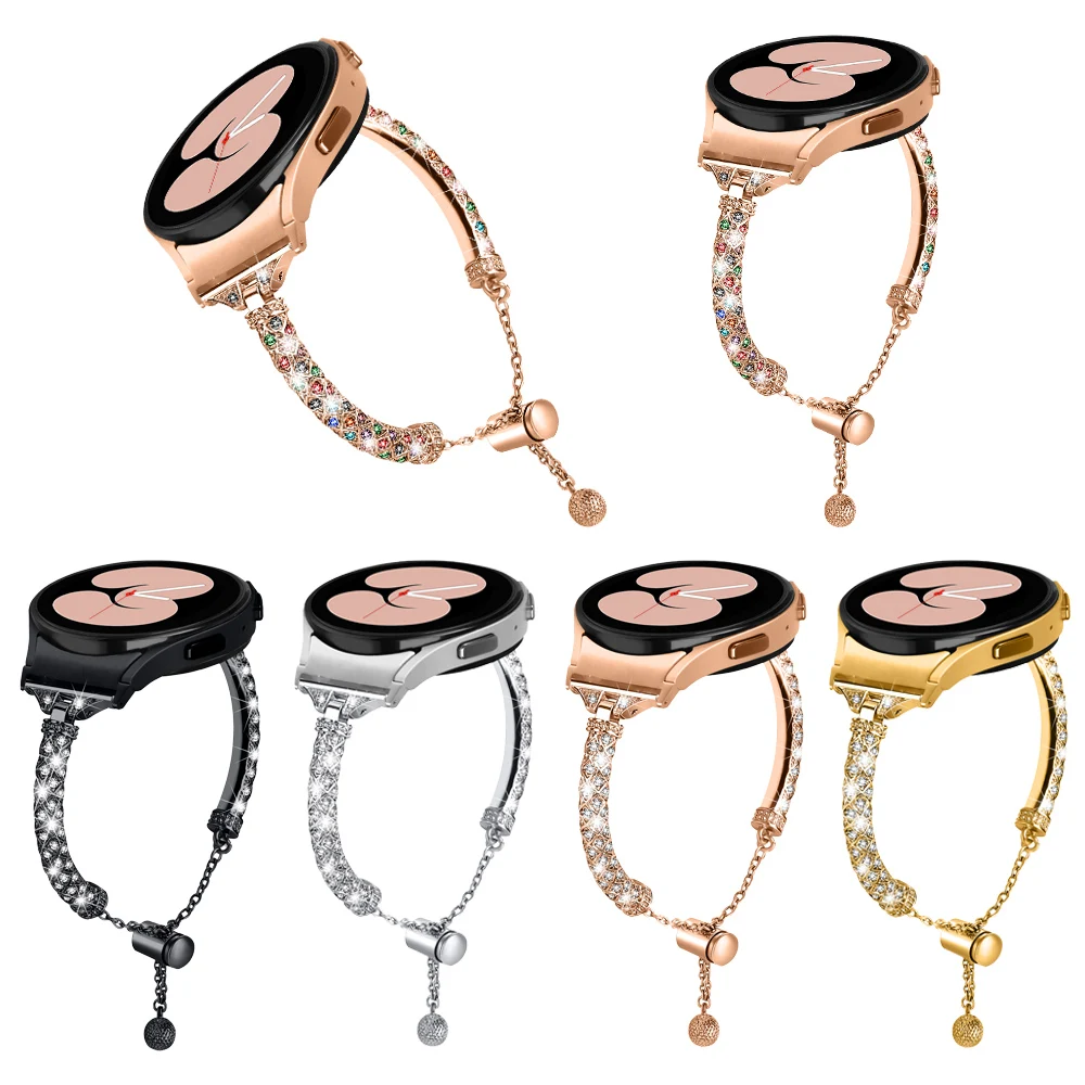 Strap  for Samsung Galaxy Watch Strap7 6 5 4 40mm 44mm 6 4 Classic 43mm 47mm No Gaps Diamond Metal Bracelet for Galaxy 5Pro Band