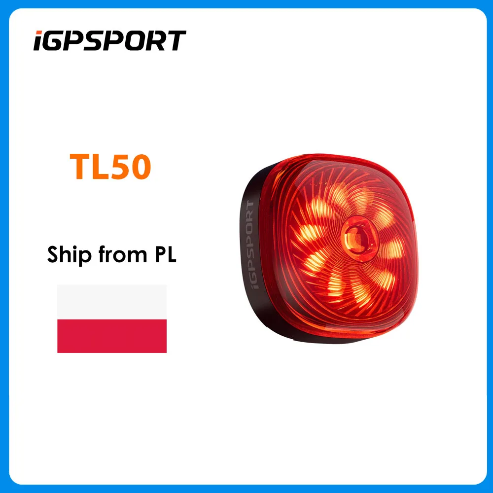 iGPSPORT TL50 – tylna lampa rowerowa, sterowana za pomocą systemu Di2, 6 trybów świecenia, automatyczne wykrywanie hamowania, ładowanie przez USB.