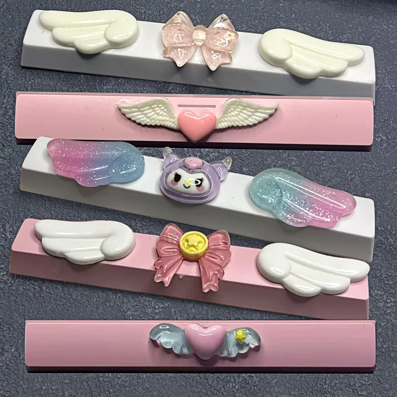 1PC 6.25u Spacebar DIY Cute Magic Love Wings Keycap Game Custom Mechanical Keyboard Cross Axis Pink Bow Keycap