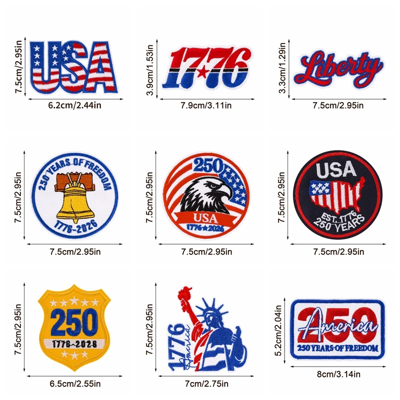 10PCS/lots America 250th Anniversary Embroidery Patches Statue of Liberty Patch Iron Patches For Clothing Flag Themed Bow Patch