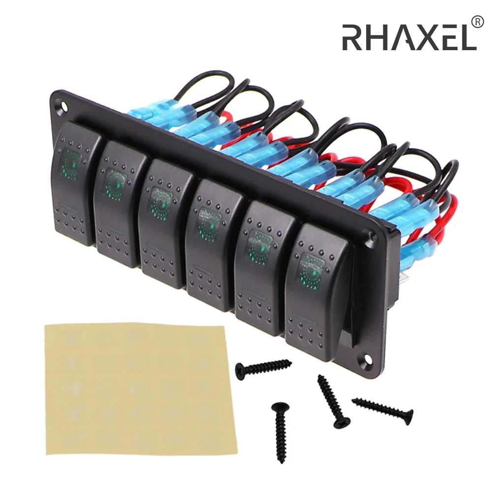 RHAXEL 6 Gang 8 Gang Dual LED Light Switch Panel for Car Caravan 12V/24V Pre-Wired