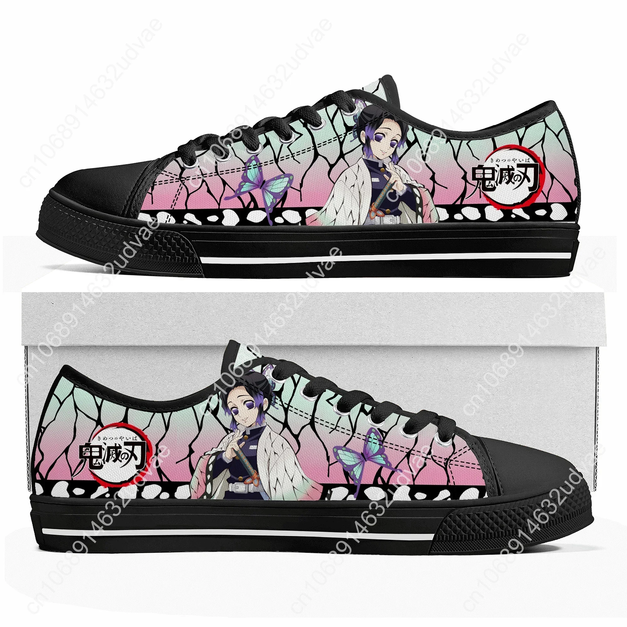 Zapatillas de lona de dibujos animados para hombre y mujer, zapatos de Anime con diseño de insectos Pillar Bug Shinobu Kocho Low Top, calzado personalizado para parejas