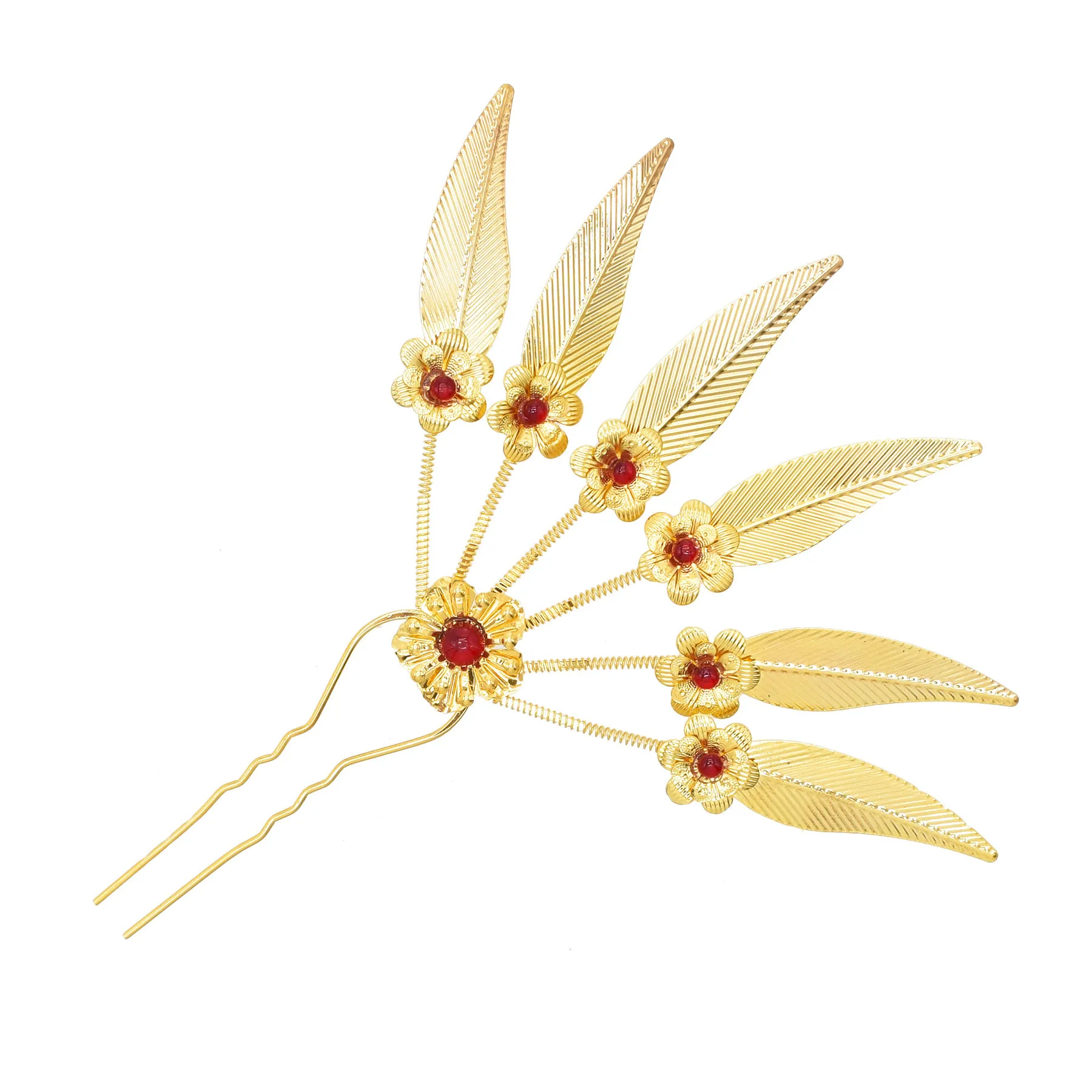 Lange Golden Alloy Leaf Crystal Flower Hair Accessories for Women Thai Ethnic Style Walking Hair Fork Hairpin Fashion Jewelry