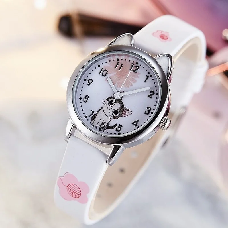 Cute Cheese Cat Pattern Kids Watches Girls Quartz Analog Child Watches for Women Student Clock Gift Relogio Feminino Kids Watch