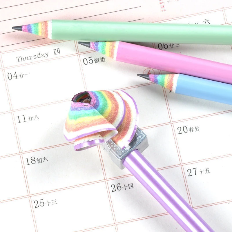 12PCS Rainbow Color Paper Pencil Children's Writing And Painting HB Professional Art Sketch Comic Pen Office School Supplies